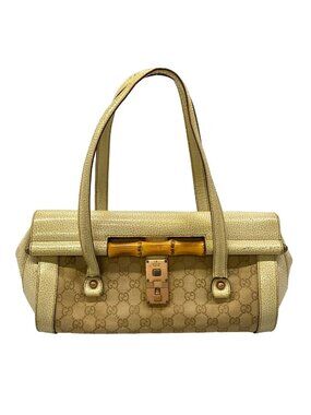 Gucci Handbag Bamboo Beige Dark Brown Ivory Leather